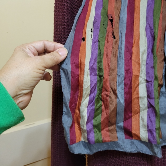 Vintage Kenzo Silk Jewel Tones Striped Oblong Silk Scarf - Picture 2 of 7